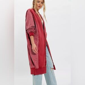 FREE PEOPLE WE THE FREE DREAMY BLUE CARDI, STOLEN KISS RED, LARGE